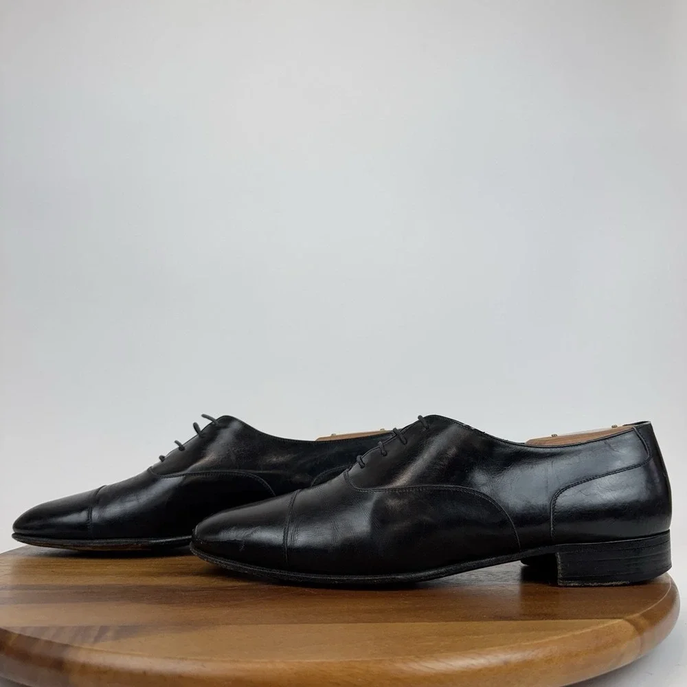 Mens Salvatore Ferragamo‎ Black Leather Cap Toe Brogue Oxfords Size 9.5 C